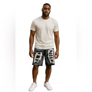 Guapi Shorts Mens 32 Black White Distressed Denim Limited Edition Shredded Raw